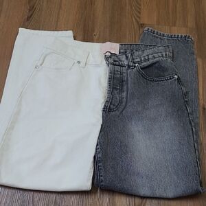 REVICE Two-Tone Straight Jeans in White and Washed Gray
